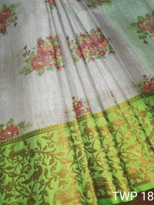 silver tussar tissue weaving sarees with blouse (1)