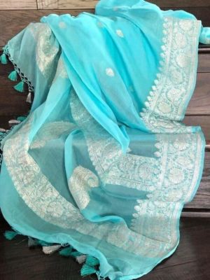 Exclusive pure khadi georget sarees with blouse (54)
