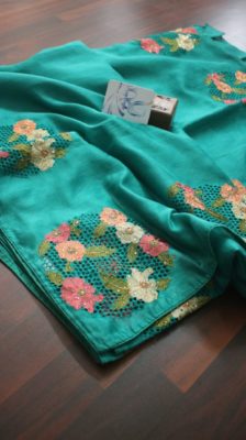 Latest cutwork semi dupion sarees (3)