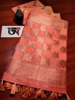 Latest linen kora 4 d print zari sarees (1)