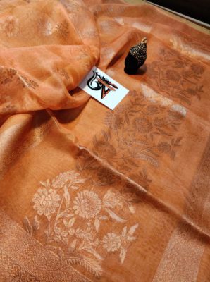 Latest linen kora 4 d print zari sarees (14)