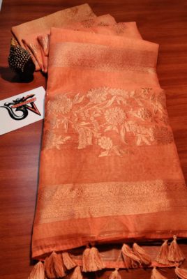 Latest linen kora 4 d print zari sarees (15)