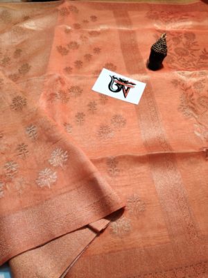 Latest linen kora 4 d print zari sarees (4)