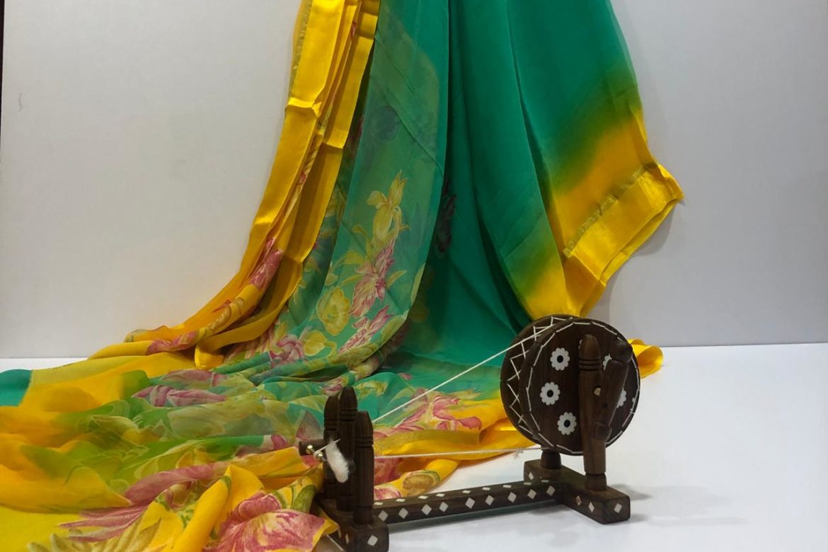 Latest pure chiffon sarees with blouse (1)