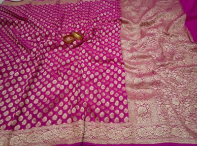 Latest pure khadi georgette sarees with contrast blouse. (2)