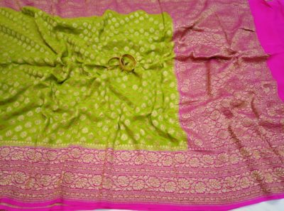 Latest pure khadi georgette sarees with contrast blouse. (4)