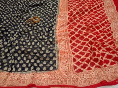 Latest pure khadi georgette sarees with contrast blouse. (5)