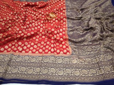 Latest pure khadi georgette sarees with contrast blouse. (6)