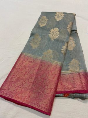 Latest pure linen pattu sarees with blouse (10)