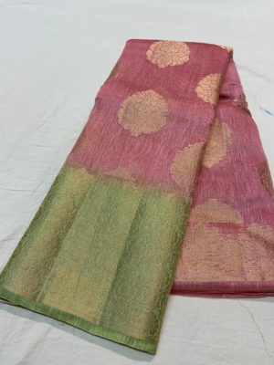 Latest pure linen pattu sarees with blouse (7)