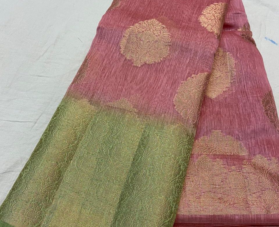 Latest pure linen pattu sarees with blouse (7)