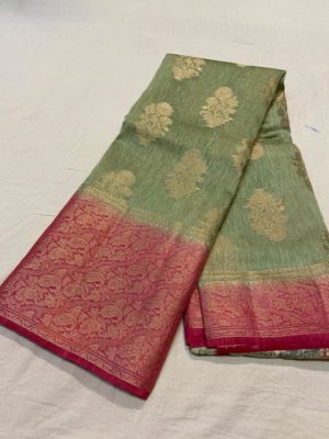 Latest pure linen pattu sarees with blouse (9)