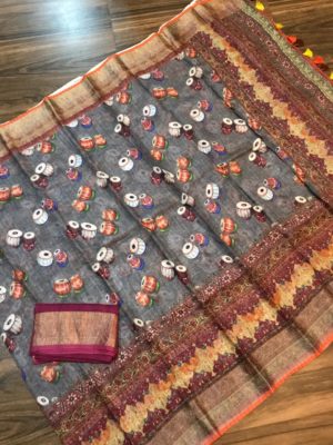 Latest pure original floral linen sarees (1)