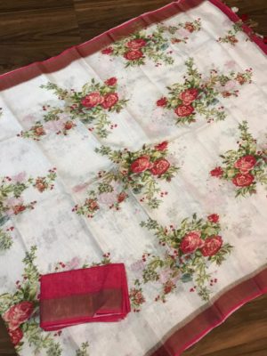 Latest pure original floral linen sarees (11)