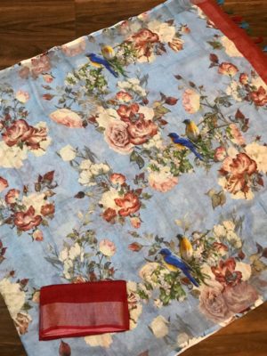 Latest pure original floral linen sarees (12)
