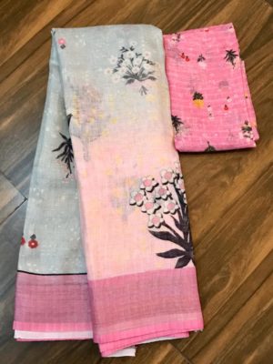 Latest pure original floral linen sarees (2)