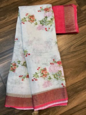 Latest pure original floral linen sarees (4)