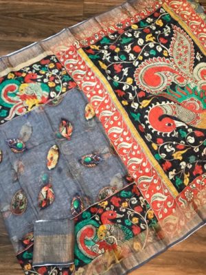 Latest pure original floral linen sarees (6)