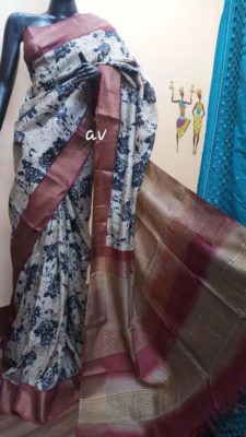 Latest pure zari tussar sarees with blouse (2)