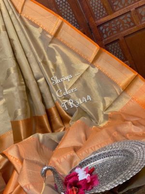 Latest tissue woven sarees with contrast blouse (16)