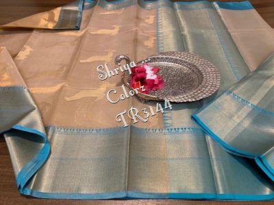 Latest tissue woven sarees with contrast blouse (4)