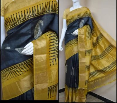 Pure handwoven zari border tussar silk sarees (1)
