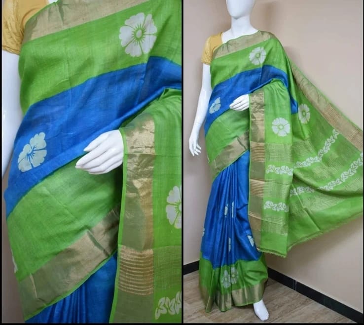 Pure handwoven zari border tussar silk sarees | siri designers