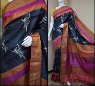 Pure handwoven zari border tussar silk sarees (9)