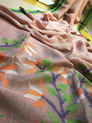 Pure linen jamdhani sarees with blouse (1)
