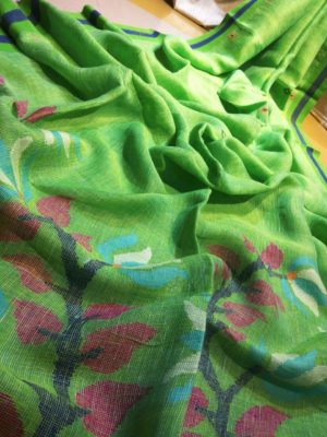 Pure linen jamdhani sarees with blouse (14)