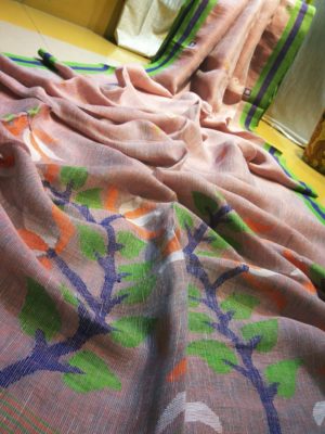 Pure linen jamdhani sarees with blouse (6)