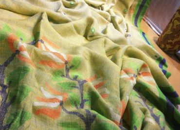 Pure linen jamdhani sarees with blouse (8)