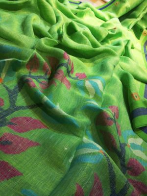 Pure linen jamdhani sarees with blouse (9)