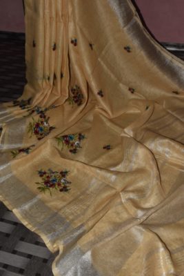 Pure linen sarees with embroidary with blouse (14)