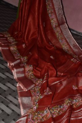 Pure linen sarees with embroidary with blouse (16)