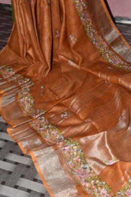 Pure linen sarees with embroidary with blouse (18)