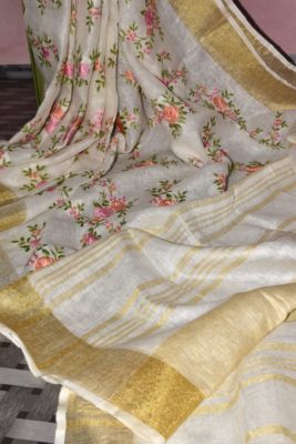 Pure linen sarees with embroidary with blouse (2)