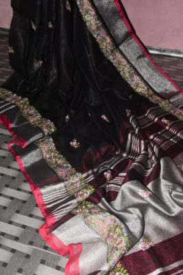 Pure linen sarees with embroidary with blouse (5)