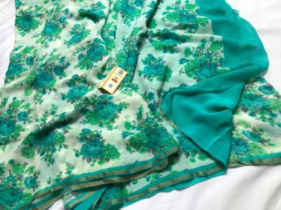 Pure printed floral chiffon sarees woth border (3)