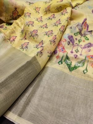 latest linen allover digital print sarees (5)
