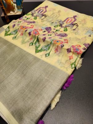 latest linen allover digital print sarees (9)