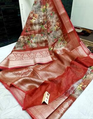 Banarasi Handloom Pure Linen Silk Sarees (11)