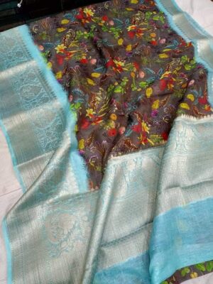 Banarasi Handloom Pure Linen Silk Sarees (22)