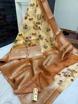 Banarasi Handloom Pure Linen Silk Sarees (24)