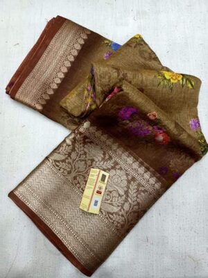 Banarasi Handloom Pure Linen Silk Sarees (27)