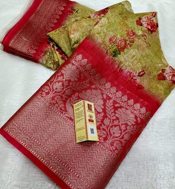 Banarasi Handloom Pure Linen Silk Sarees (4)