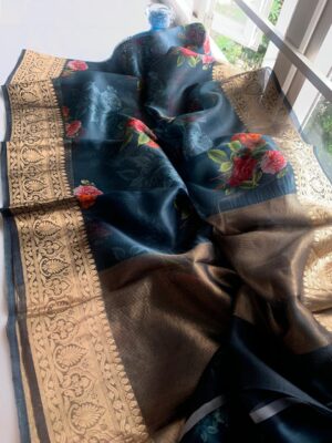 Latest Floral Organza Sarees With Blouse (2)