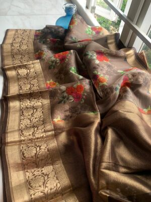 Latest Floral Organza Sarees With Blouse (6)