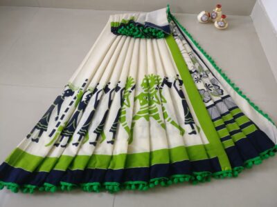 Pure Cotton Sarees With Pompom Lace (14)