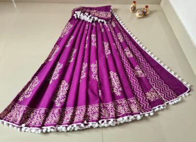 Pure Cotton Sarees With Pompom Lace (18)